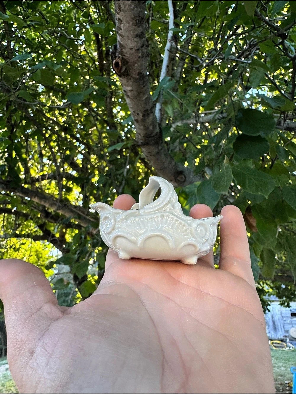 Occupied Japan mini White Floral Ceramic basket Decor/ring holder